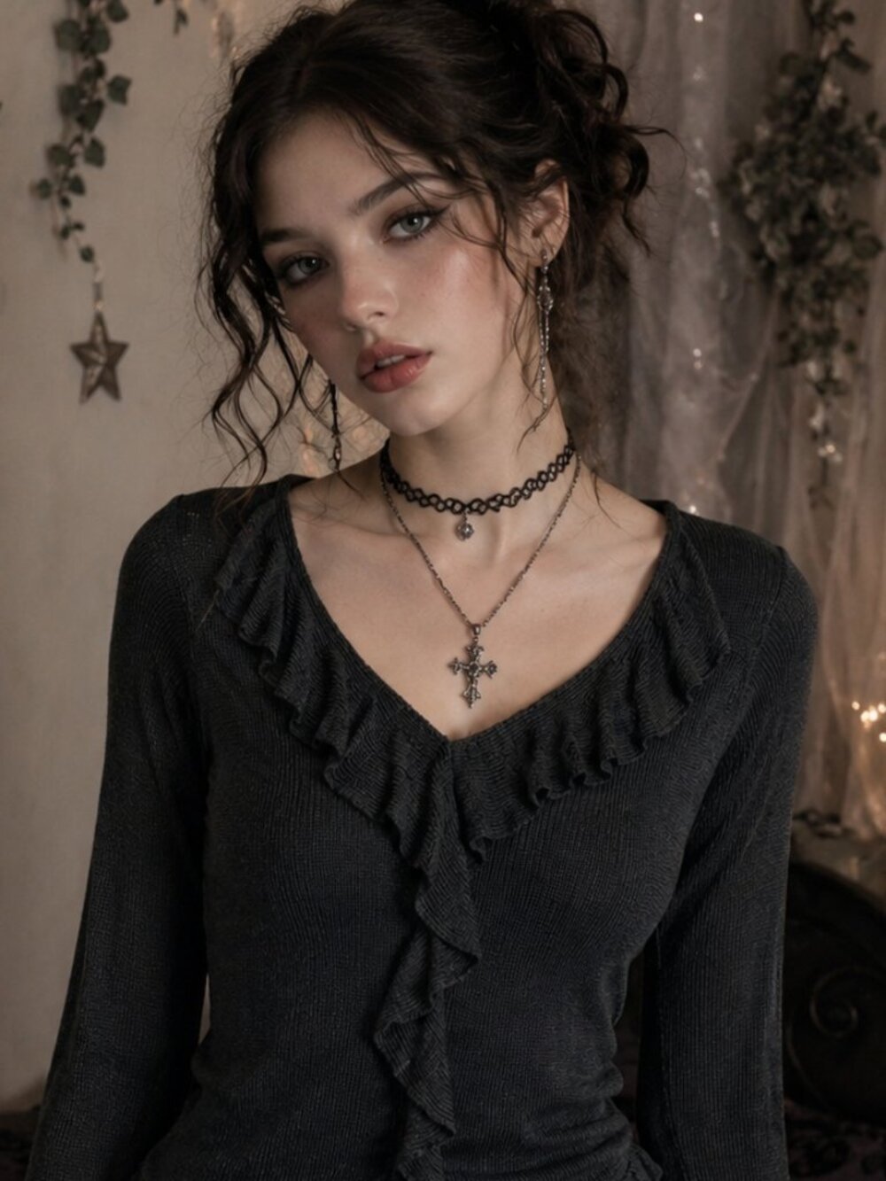 Vintage Sigrid Olsen M‎ Y2K Fairy Witchy Ruffle Whimsigoth Grunge Knit Sweater